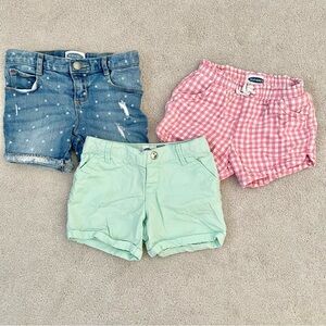 Old Navy toddler girl shorts bundle of 3, denim blue, green chino, pink, size 5T